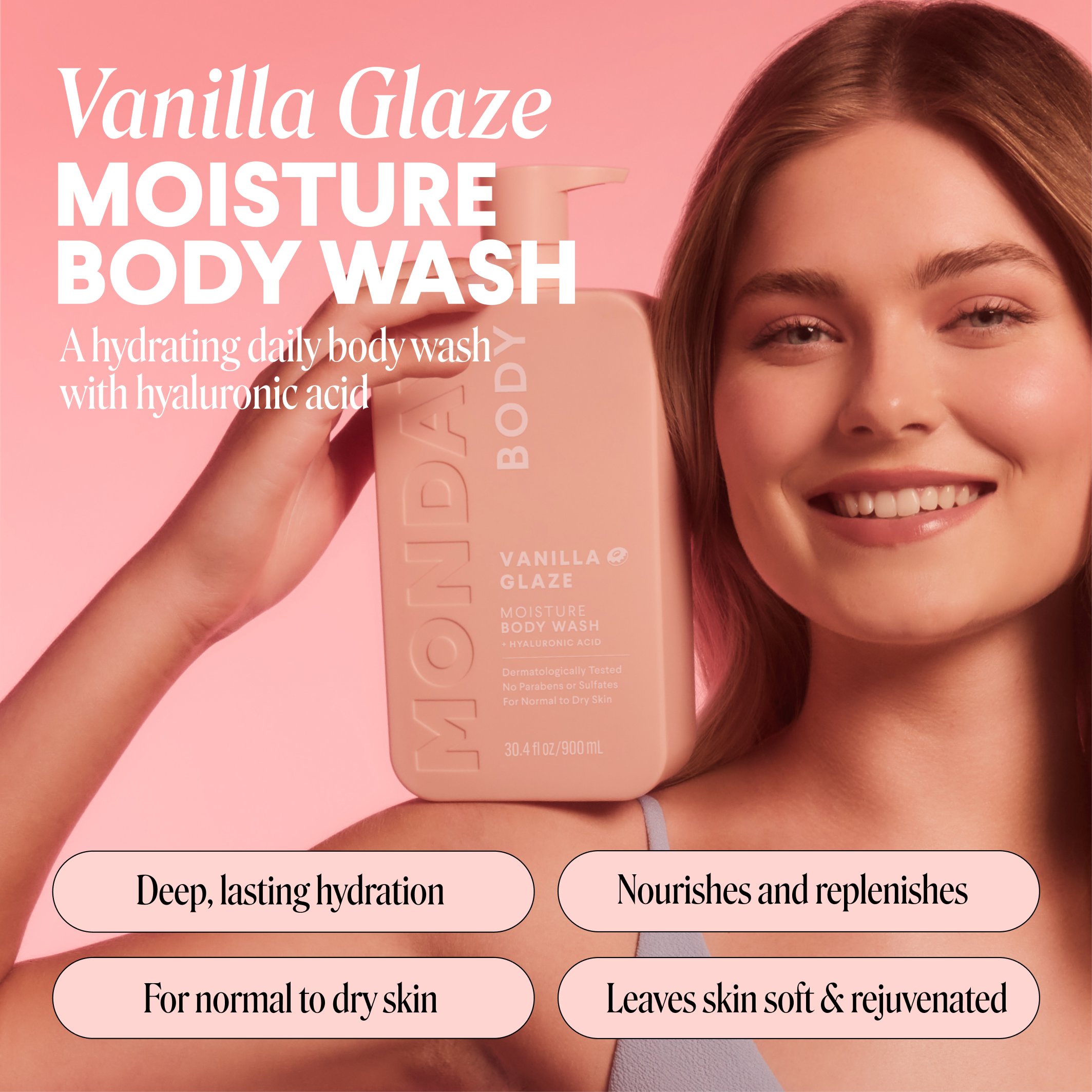 104391-US-UK_MONDAY_MOISTURE Body Wash Vanilla Glaze_900ml_ECOM IMAGE 1