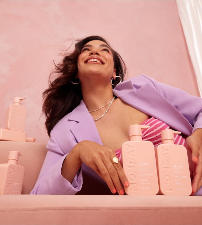 Campaign photography featuring MONDAY Haircare products, variation 37.