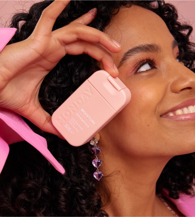Campaign photography featuring MONDAY Haircare products, variation 38.