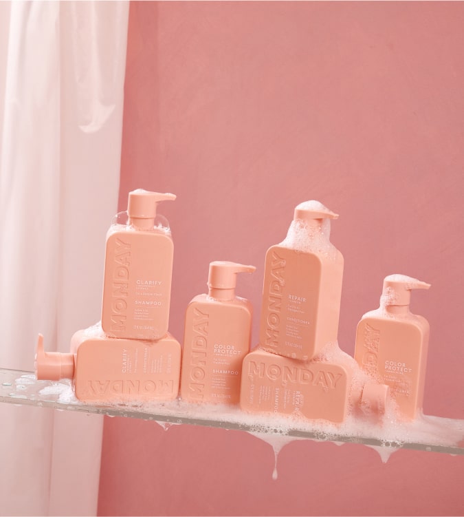 MONDAY Haircare Gentle Shampoo & Conditioner product photography.